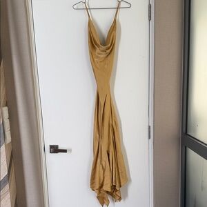 Meshki Asymmetrical Gold Silk Dress